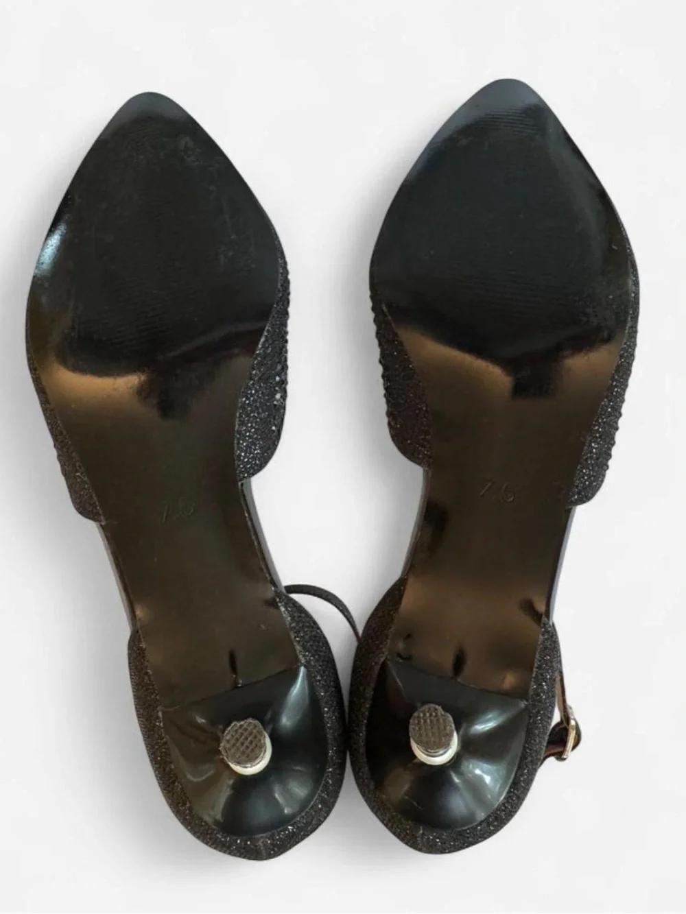 IDIFU Black Rhinestone Pearl Accent Ankle Strap Heels Size 7.5